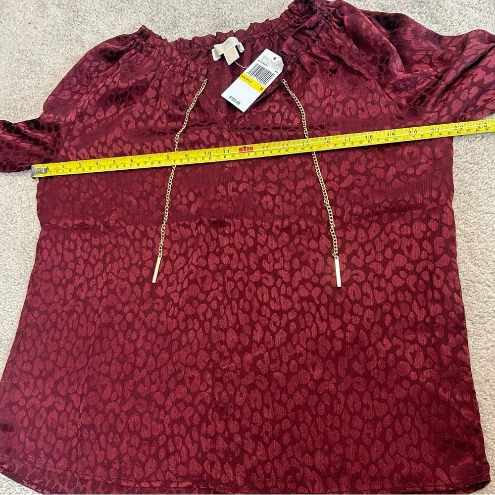 Michael Michael Kors red burgundy leopard cheetah print gold tone chain blouse - Picture 10 of 11